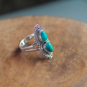 Bague indienne métal imitation turquoises T56