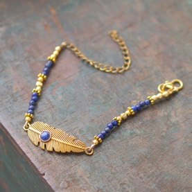 Bracelet plume et pierres Lapis lazuli
