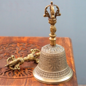 Traditional Tibetan bronze bell with Dorje