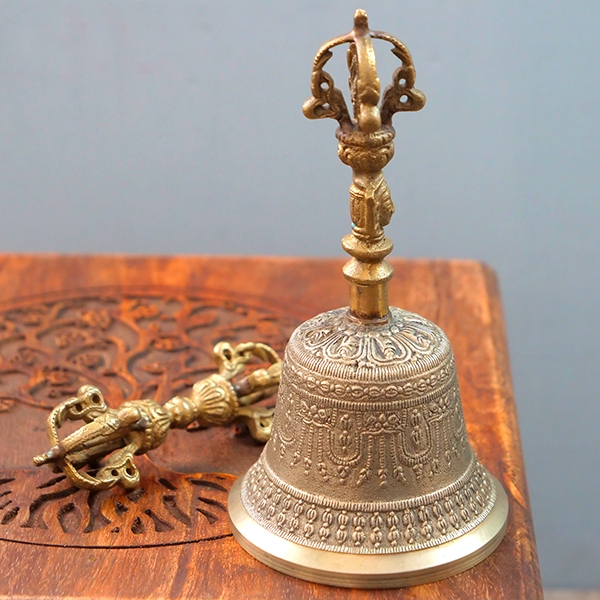 Traditional Tibetan bronze bell with Dorje