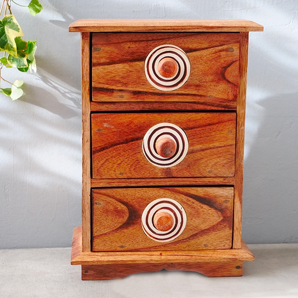 Indian handcrafted box with 3 drawers wood