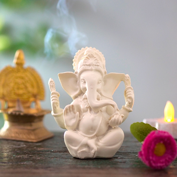 Indian hindu god Ganesh white statue for temple