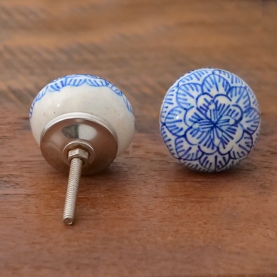 Indian ceramic door or drawer knob blue