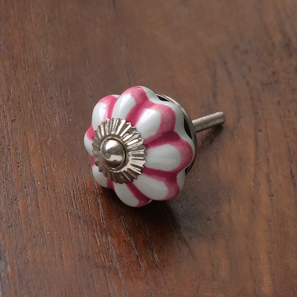 Indian ceramic door or drawer knob pink flower