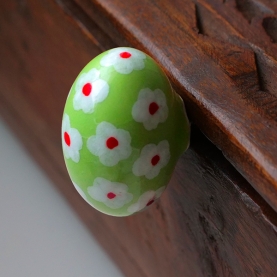 Indian ceramic door or drawer knob green oval