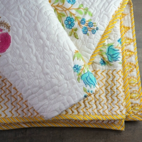 Indian traditional cotton quilt Rajai white and yellow