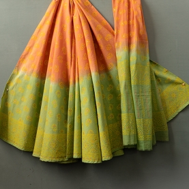 Jupe indienne imprimée Sanganeri verte et orange