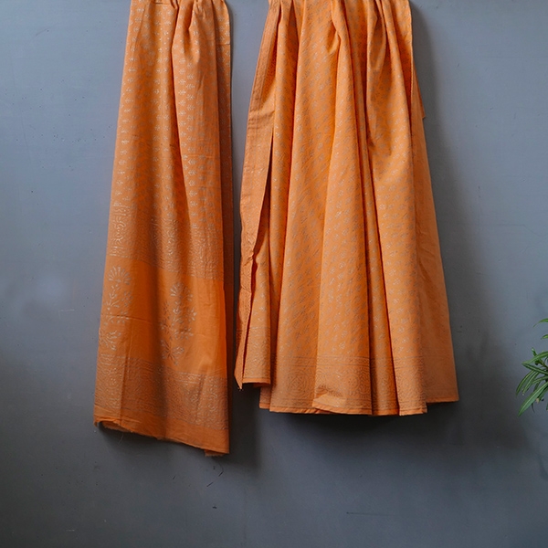 Indian cotton skirt Sanganeri print orange and gold