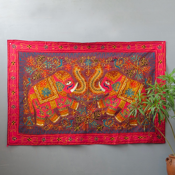 Indian wall hanging cotton Elephants brown color