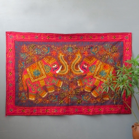 Indian wall hanging cotton Elephants brown color