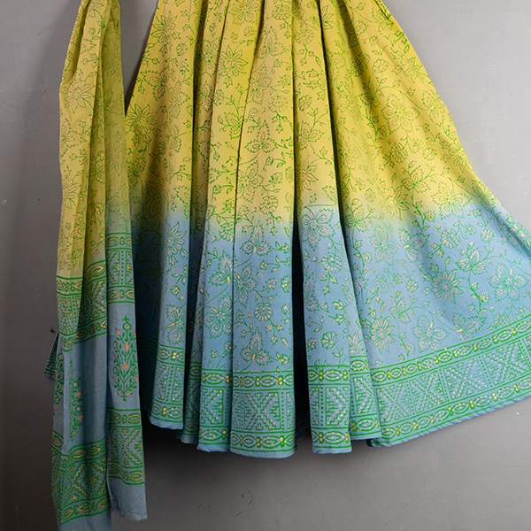 Indian cotton skirt Sanganeri print blue and green