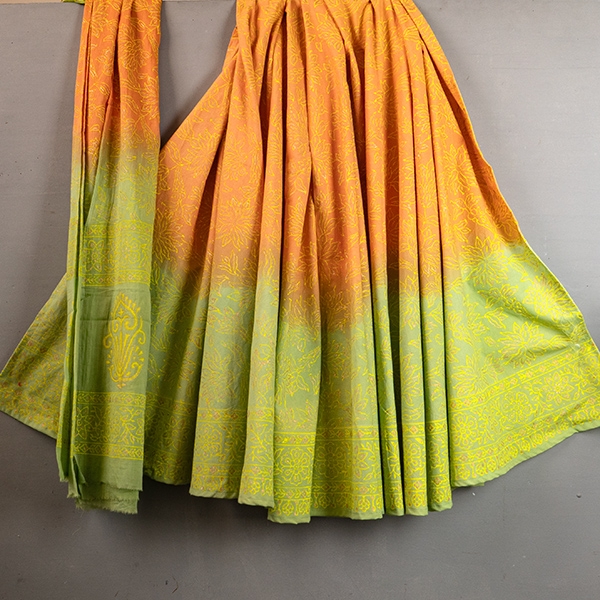 Indian cotton skirt Sanganeri print green and orange