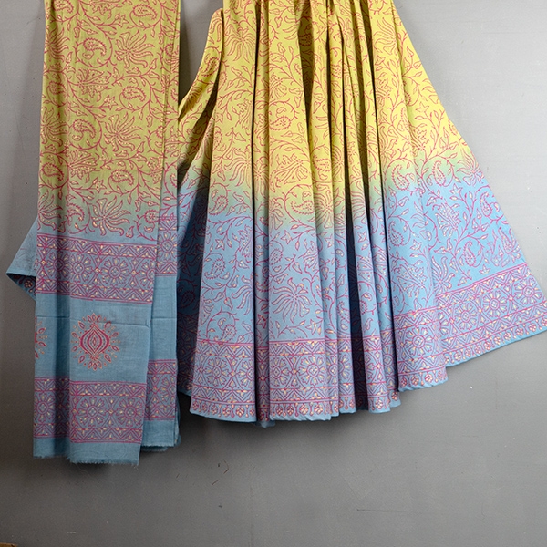 Indian cotton skirt Sanganeri print blue and green