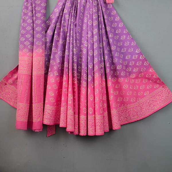 Indian cotton skirt Sanganeri print pink and purple