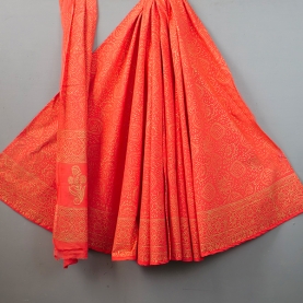 Indian cotton skirt Sanganeri print orange and gold