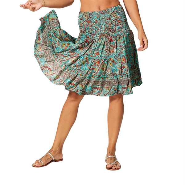 Indian printed ruffled skirt Mangoes turquoise