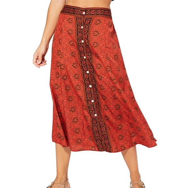 Indian printed flared skirt Flowers orange