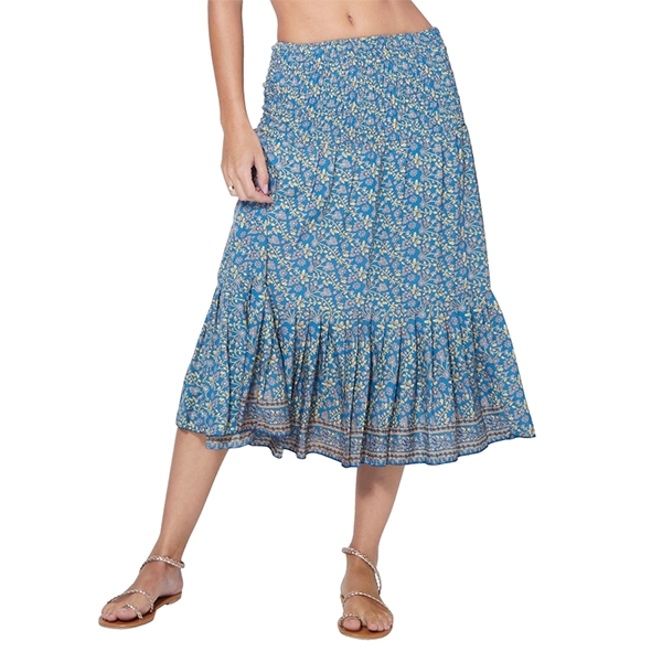 Indian printed ruffled skirt Flowers blue