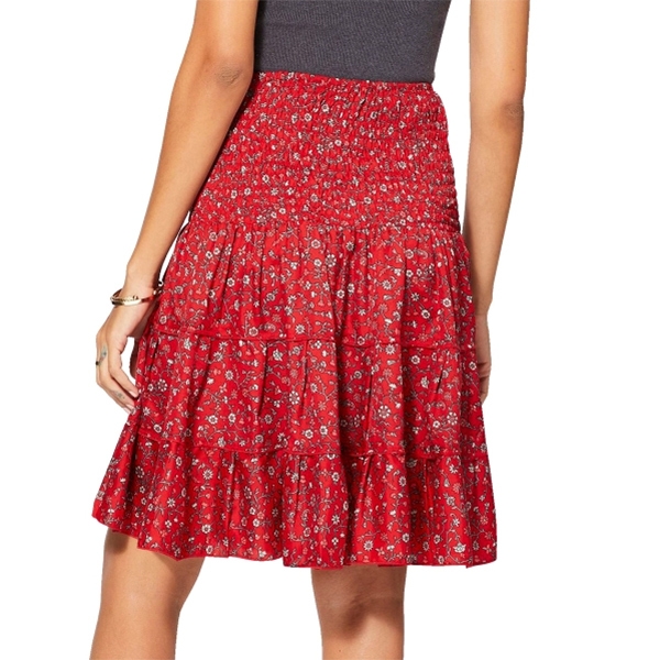 Indian printed ruffled skirt Flowers red