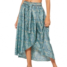 Indian printed wrap skirt Flowers blue