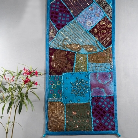 Tissu mural indien artisanal Patchwork bleu