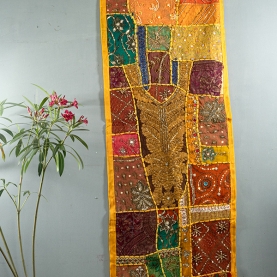 Tissu mural indien artisanal Patchwork jaune