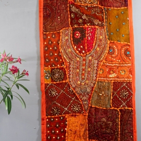 Tissu mural indien artisanal Patchwork orange