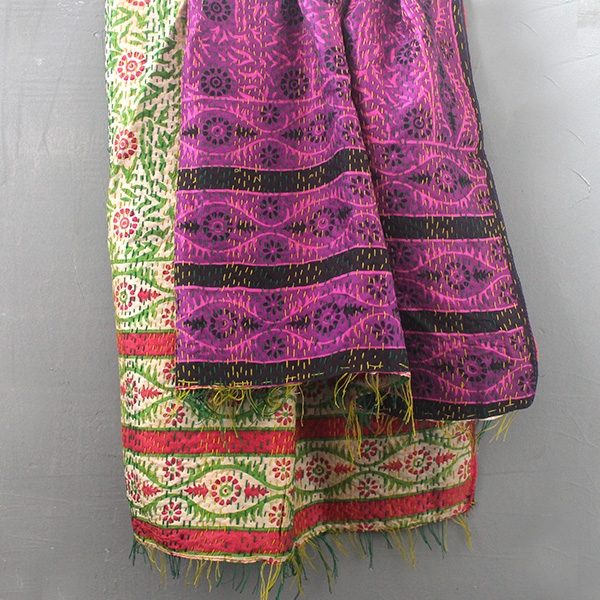 Indian handcrafted silk table runner purple and green