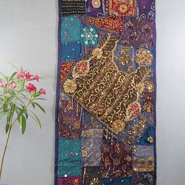 Tissu mural indien artisanal Patchwork marine