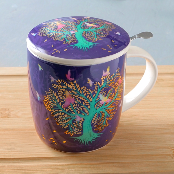 Tasse à thé infuseur Lovebirds violette 400ml