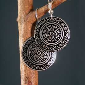 Indian earrings old silver metal Lotus