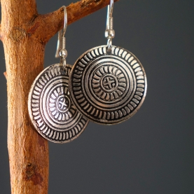 Indian earrings old silver metal round