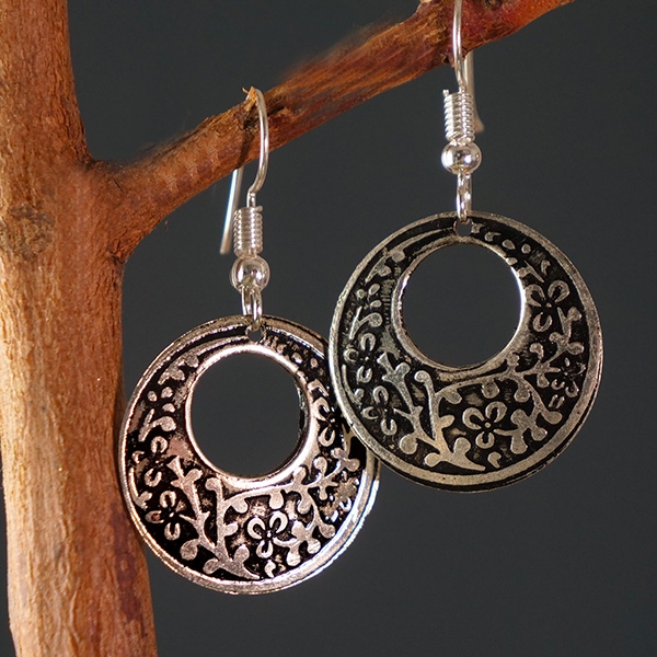 Indian earrings old silver metal round