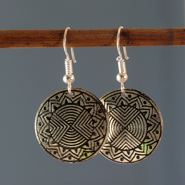 Indian earrings old silver metal round