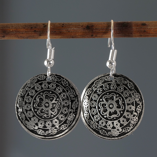 Indian earrings old silver metal round