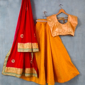 Jupe indienne Lehenga rouge et orange