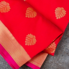 Saree indien complet satiné rouge et doré