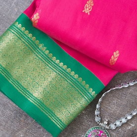 Saree indien complet satiné vert et rouge