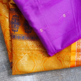 Saree indien complet violet et ocre