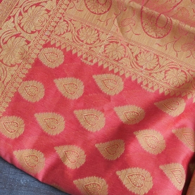 Saree indien coton rouge et doré