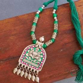 Indian ethnic metal and cotton necklace