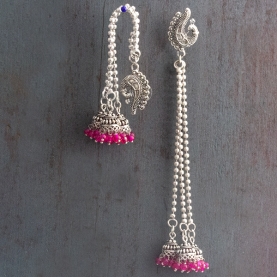 Indian earrings pink long Jhumki jewel