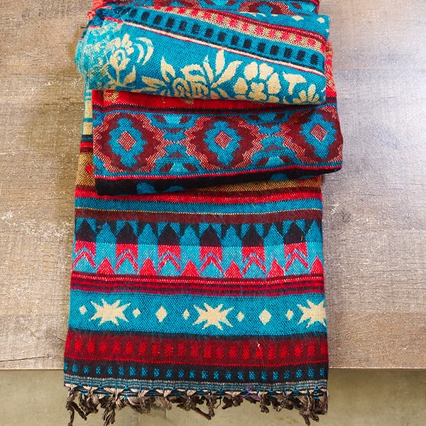 Nepalese woolen shawl traditional red and blue