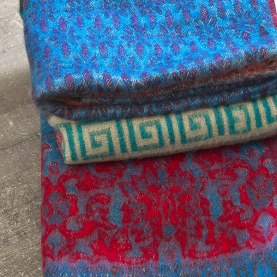 Nepalese woolen shawl traditional blue and red