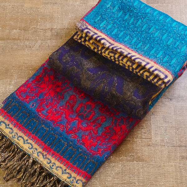 Nepalese woolen shawl traditional red and purple