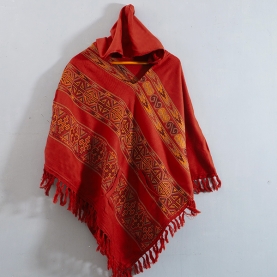 Nepalese cotton poncho traditional ocher