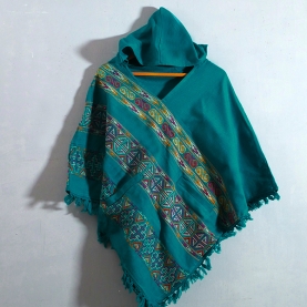 Poncho en coton népalais traditionnel bleu