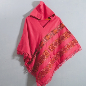 Poncho en coton népalais traditionnel rose