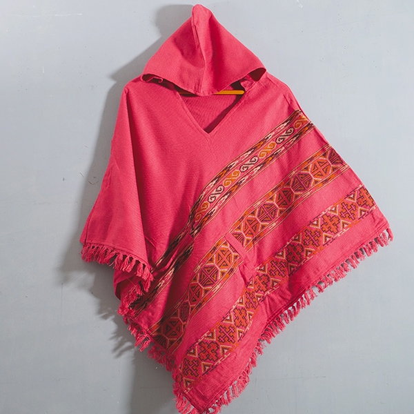 Poncho en coton népalais traditionnel rose