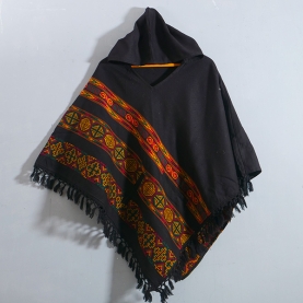 Nepalese cotton poncho traditional black